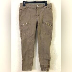 WHBM The Skimmer Moto Jeans 10 Tan Zipper Detail Stretch Denim